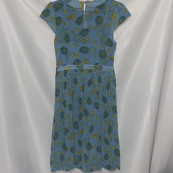 Modcloth Blue Flutter Sleeve Sundress See measurements Pineapple design pleated - Picture 11 of 14